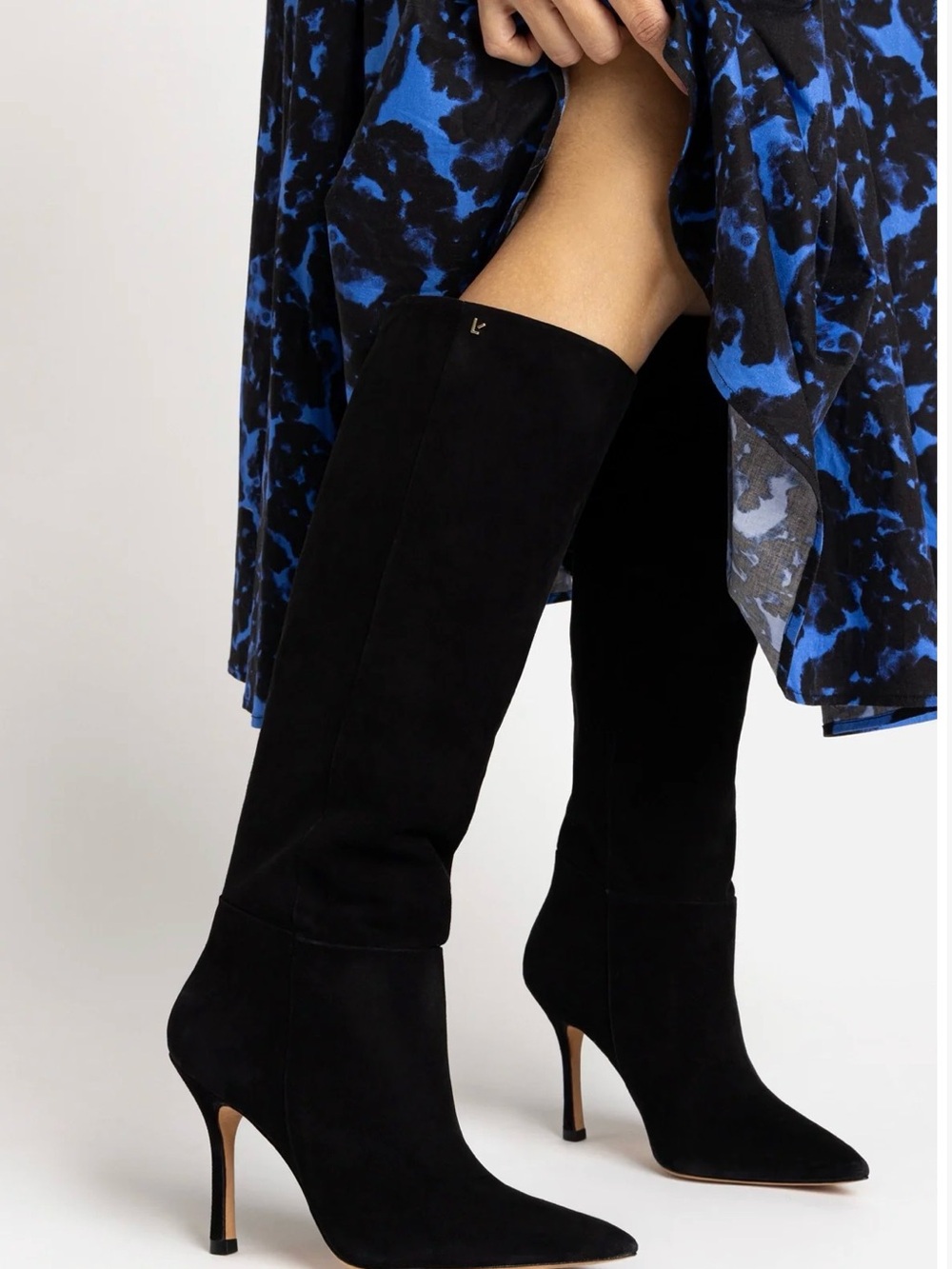 Larroude Kate Slouch Black Suede Pointed-Toe Stiletto Boots 7.5 NWT NIB - Picture 2 of 14